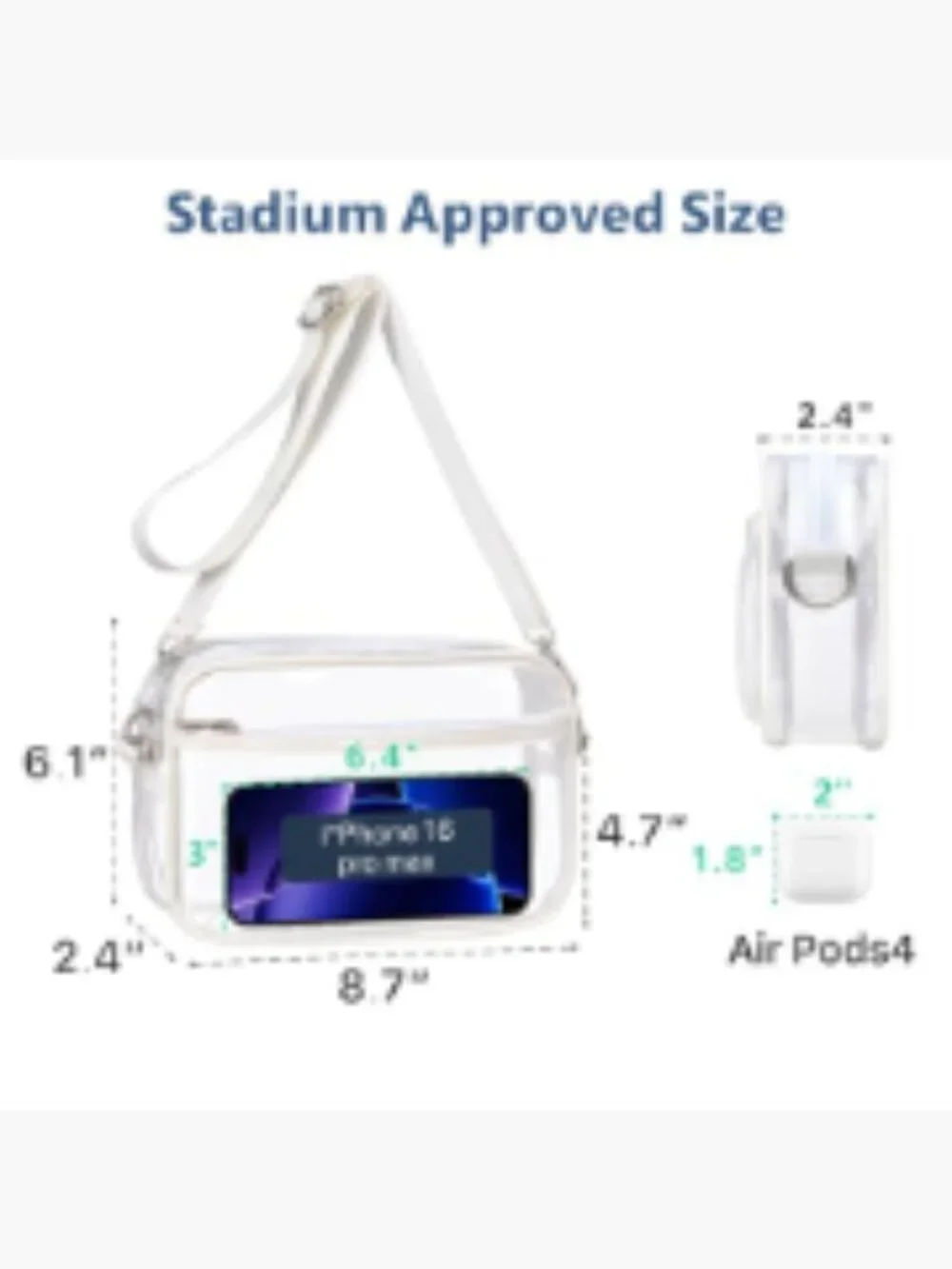 Clear Stadium Approved Crossbody Purse Adjustable Wide Strap PVC 2 Pockets